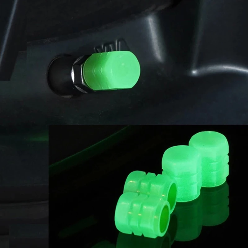 1/4 Uds. Tapas de válvula de neumático brillantes, cubierta de válvula de rueda de coche luminosa, decoración para coche, camión, motocicleta, bicicleta, tapa de válvula fluorescente