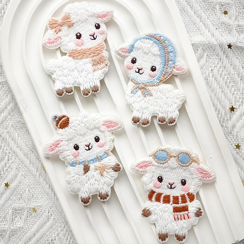 4Pcs DIY Decorative Self-Adhesive Sticker White Sheep Embroidery Patch For Tablet Mobile Phone Case Accessories Children's Gift