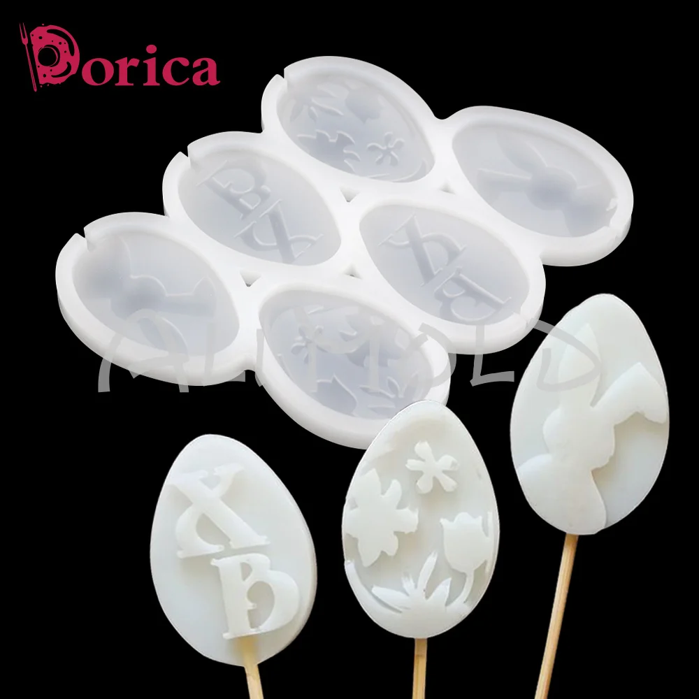 Dorica Bunny Pattern Easter Eggs Silicone Epoxy Mold Chocolate Lollipop Baking Mould Cake Decorating Tools Kitchen Accessories