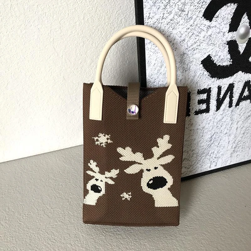 

New Christmas Mobile Phone Knitted Hand Held Tote Bag Personalized And Casual