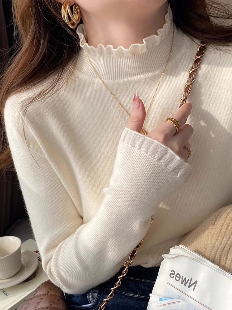 

Women's Knitted Lace Base Shirt Half High Collar Slim Fit Inner Wear Spring Autumn Outerwear Fashionable Winter Sweater