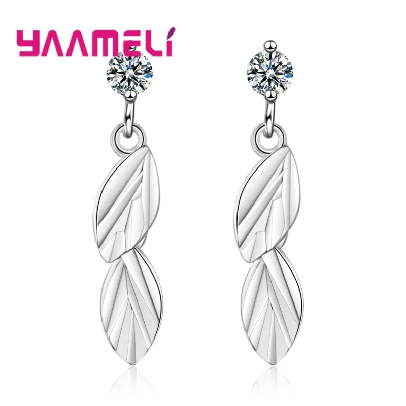 925 Sterling Silver Leaves Drop Earring CZ Stone Long Statement Dangle Earrings For Women Party Jewelry Bijoux Femme