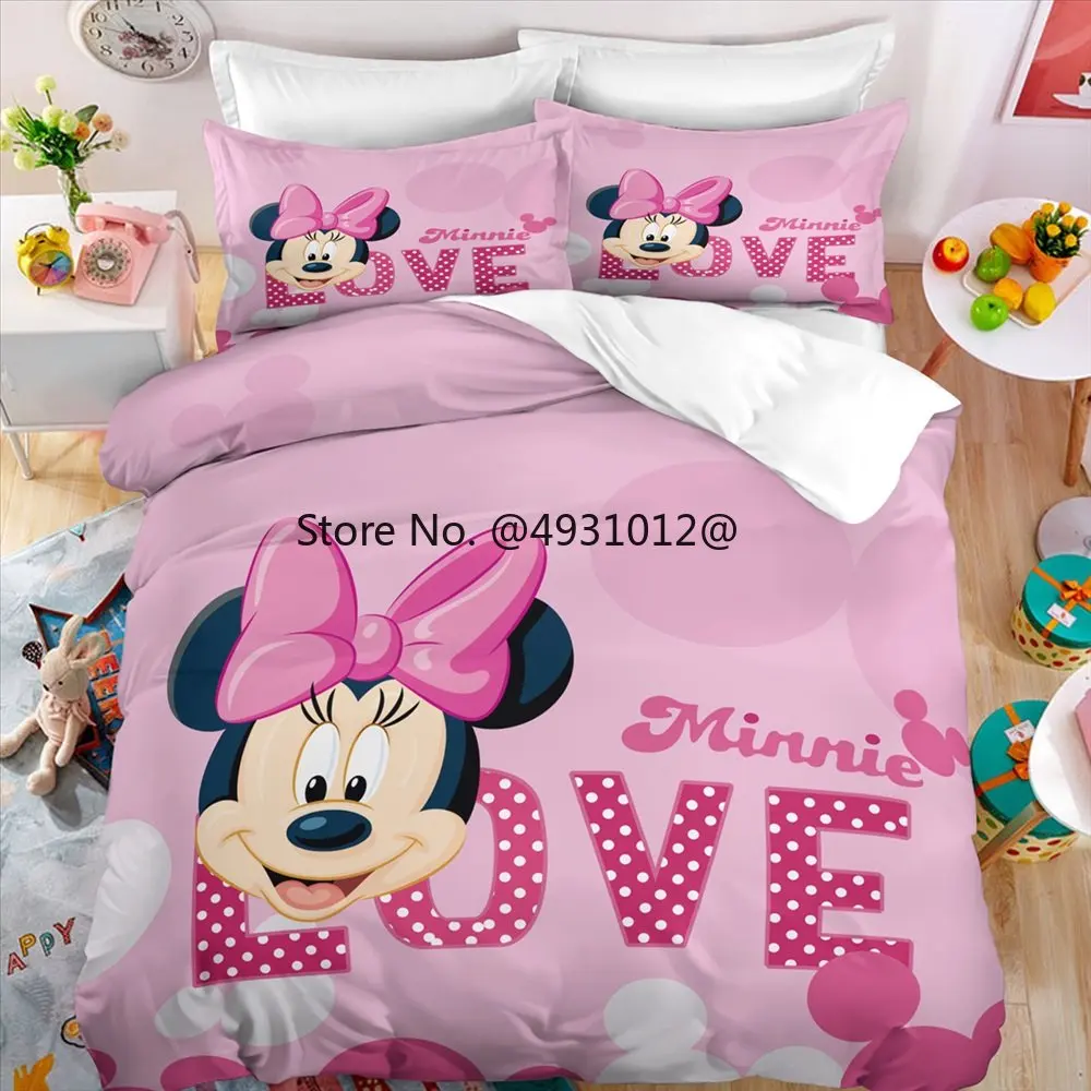 

Pink Minnie Mickey Mouse 3D Printing Bedding Set Disney Cartoon Duvet Cover Pillowcases Single Double Kids Room Home Decor