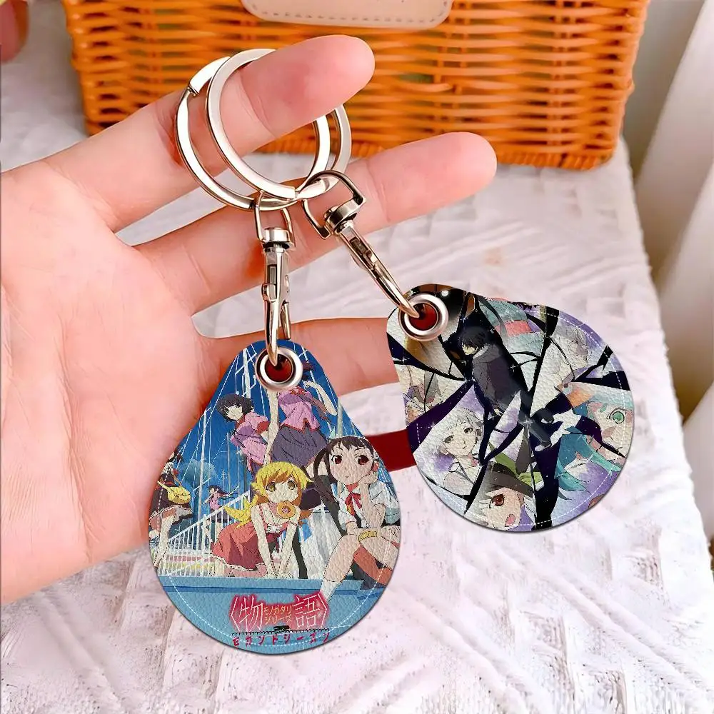 Monogatari Classic Vintage PU Access Case Anti-lost Anti-fall Card Holder Keychain Accessories Fingerprint-proof Key Tag Ring