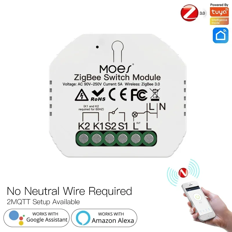 MOES Tuya ZigBee 3.0 slimme lichtschakelaar relaismodule 1/2/3 gang Smart Life/Tuya app-bediening, werkt met Alexa Google Home Yandex