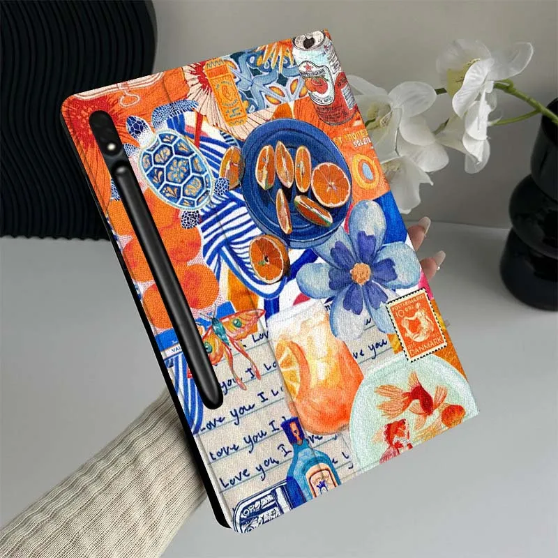 

Cartoon Orange Pattern Art Tablet Case For Samsung Galaxy Tab S7 S8 S9 S10 FE Lite Gift
