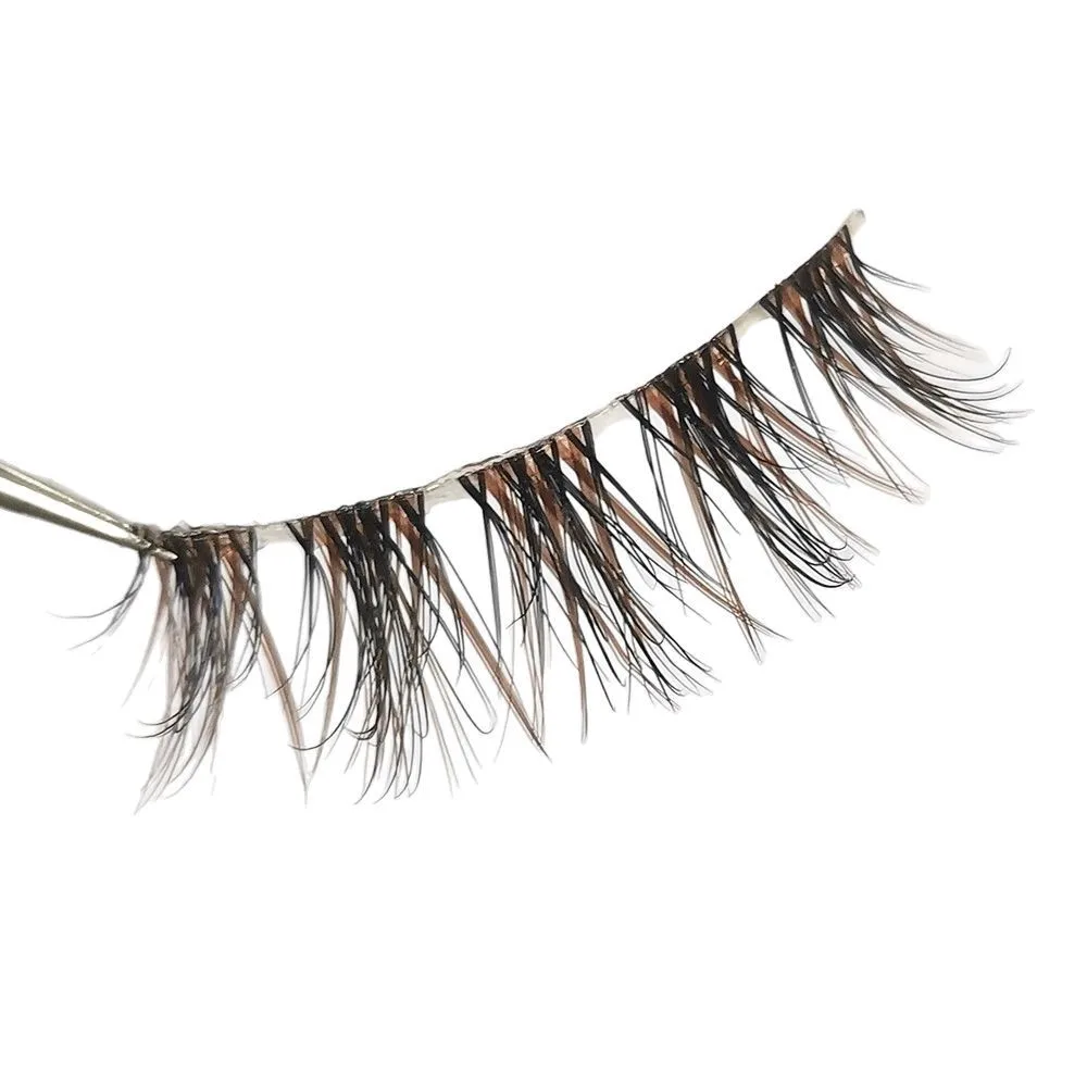 7 paia di ciglia finte in misto marrone nero naturale, fascia trasparente, ciglia sottili segmentate, stile Manga 3D, trucco per occhi di gatto, riutilizzabile