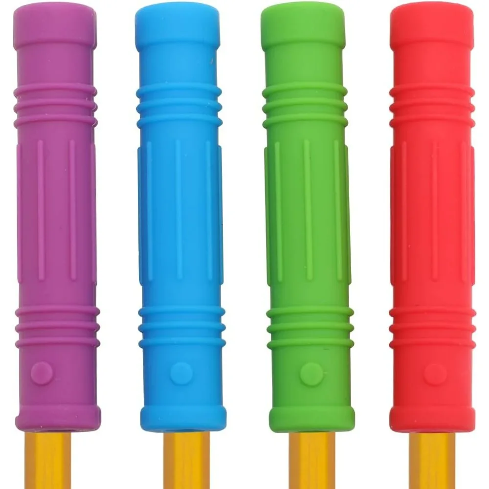 

4 Colors Silicone Pencil Toppers Cushions Grips Waterproof Chewable Painting Pen Grippers Holders Textured Writing Drill Pen