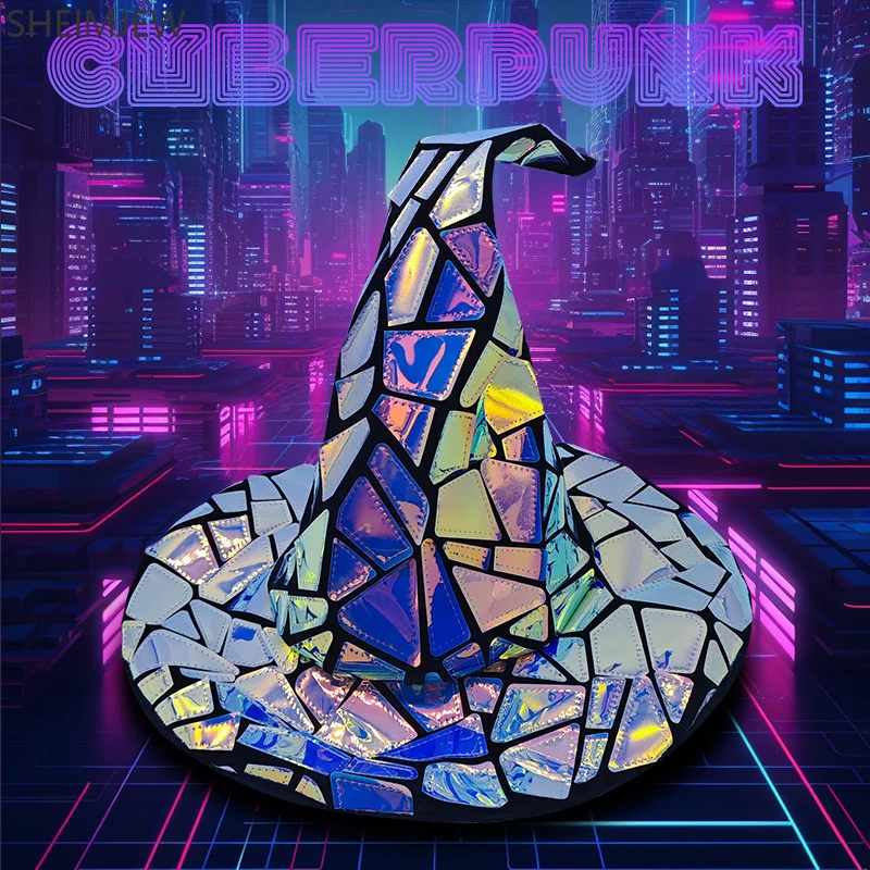 

Halloween Theme Cyberpunk Laser Pattern Easter Role-playing Witch Hat Party Gathering Stage Creative Funny Decoration Props 2025