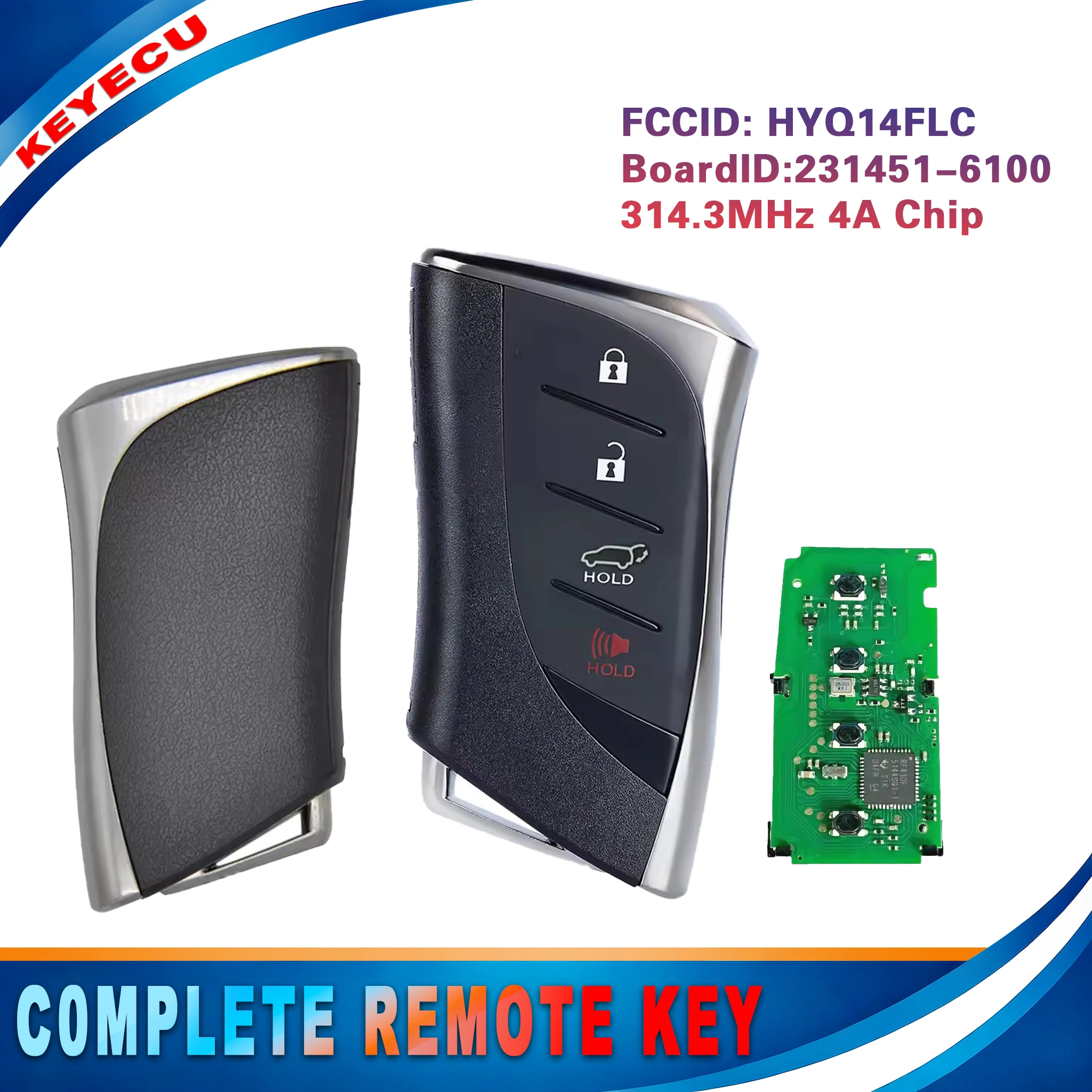 KEYECU for Lexus NX RX LX 2022 2023 2024 Keyless Remote Key 4 Button 231451-6100 P4 HYQ14FLC 314.3MHz 4A Chip