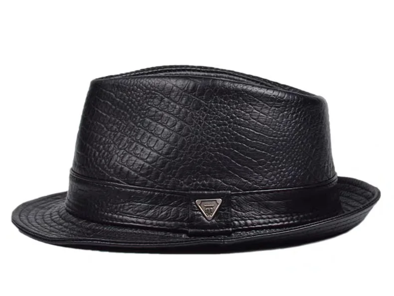 New Man High Quality Genuine Leather Cowhide Formal hat Gentleman Cow Skin Short Brim Black/Brown Top Hat Male Shows Gentleman