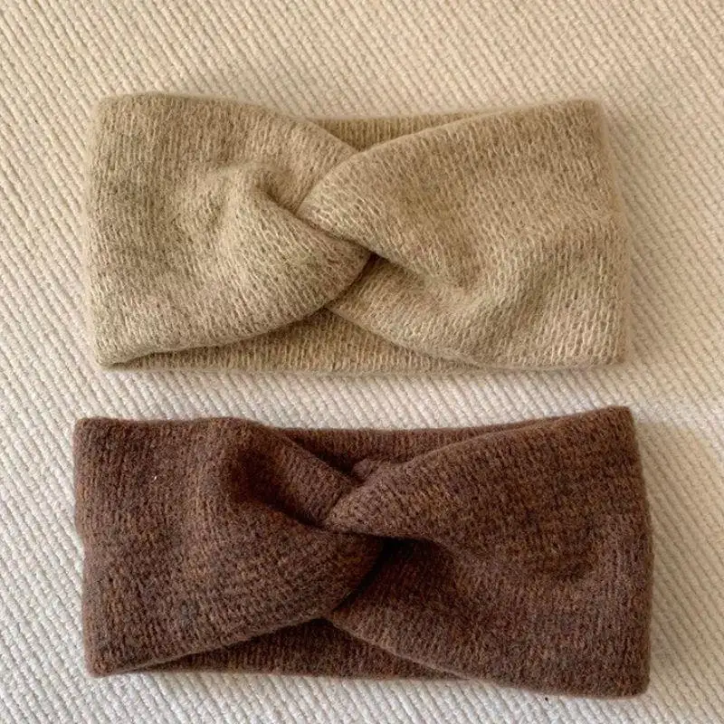 

Женская однотонная повязка для волос с узлом для девочек, эластичная вязаная широкая повязка на голову с крестом, зимние аксессуары для волос, повязка на голову, шарф, грелка для ушей