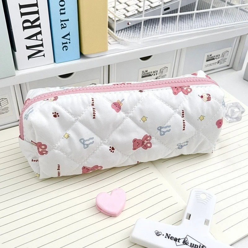 Cartoon Bear Pattern Pen Bag Large Capacity Multifunctional Stationery Bag Cute Cosmetic Bag School Supplies Student Gifts