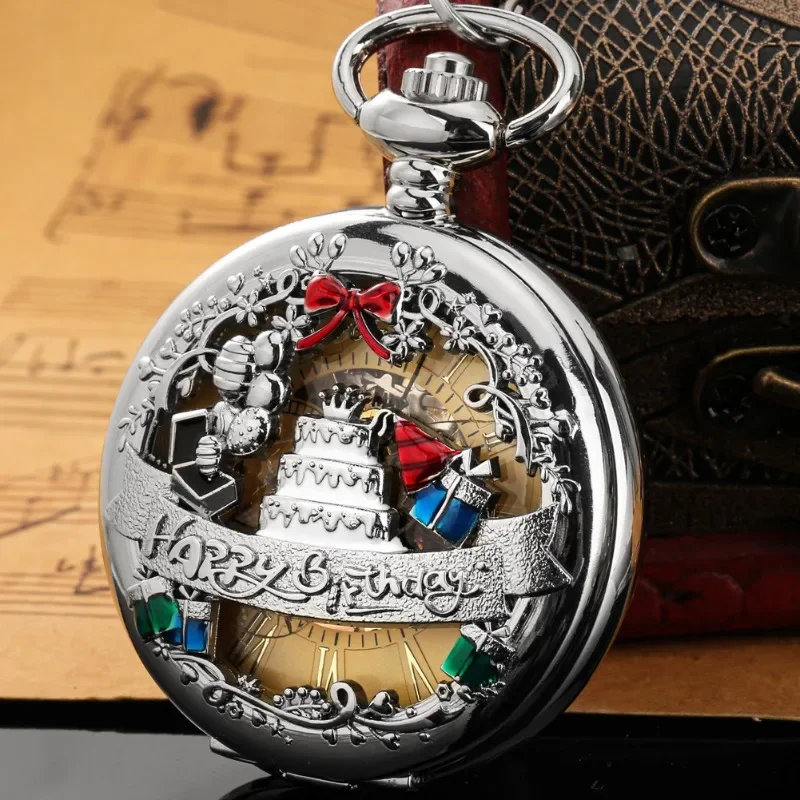 

2025 New Creative Manual Mechanical Pocket Watch-Happy Birthday Theme Gift Table