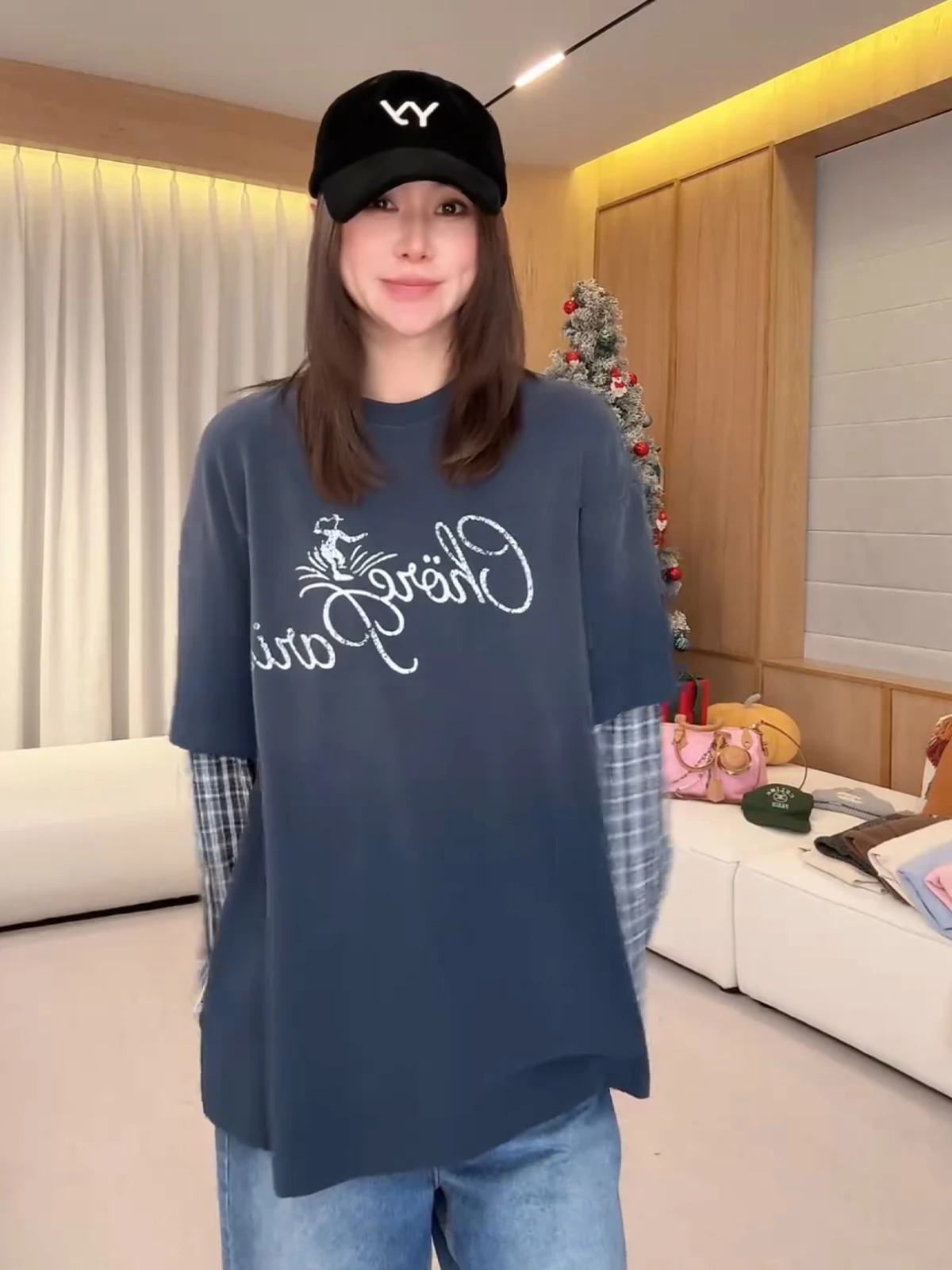 

Loose Long Sve round Ne T-irt Women Casual Splicing Design Spring Autumn New Sle Base irt Cotton Polyester Blend