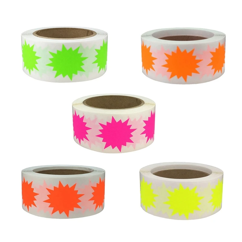 500 Pcs Fluorescent Color Label Stickers Serrated Explosion Label Self Adhesive Label Stickers Awards Penalty Stickers