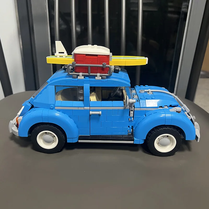 DIY Toys Building Blocks Car Blue Beetle Model Tourism Surfing Vacation Series Creative Desktop Ornaments Boys\' Holiday Gifts