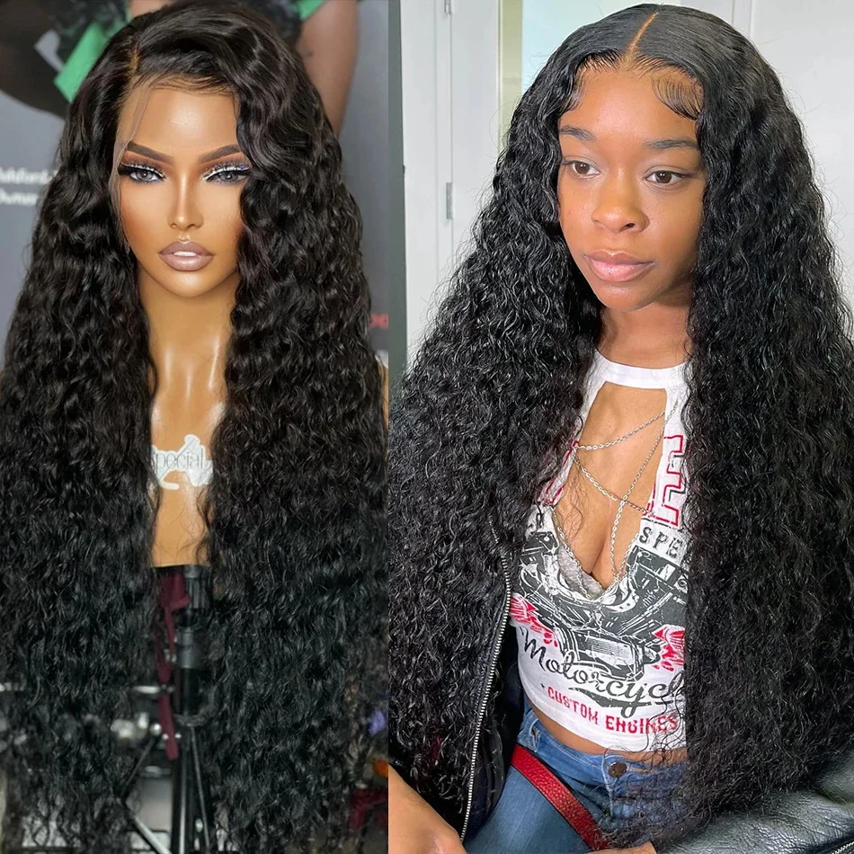 Nadine-Peluca de cabello humano rizado con encaje frontal para mujeres negras, postizo de pelo rizado con ondas profundas, densidad de 180, 13x4 HD, 36, 40 pulgadas