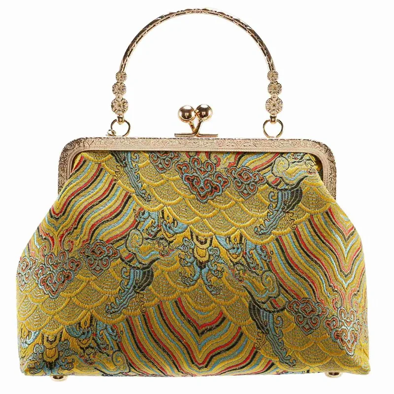 2X tas kain angin Retro Su Haiya, kantung Cheongsam rumbai elegan paket Diagonal warna kuning