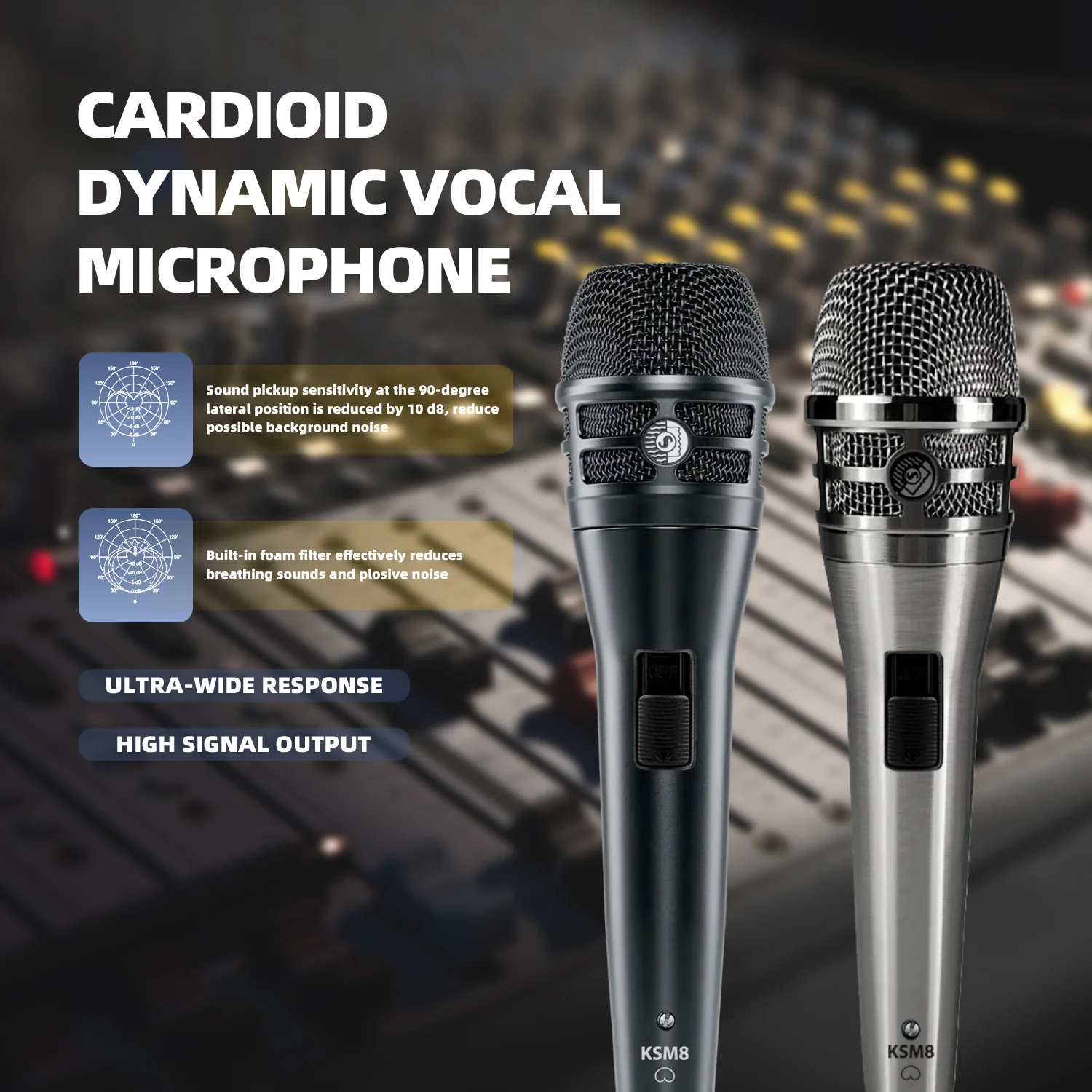 K-M8 Metal Professional Dynamic Vocal Microphone With Switch For Performance Karaoke Singing Clear Audio Recording Wired Mic