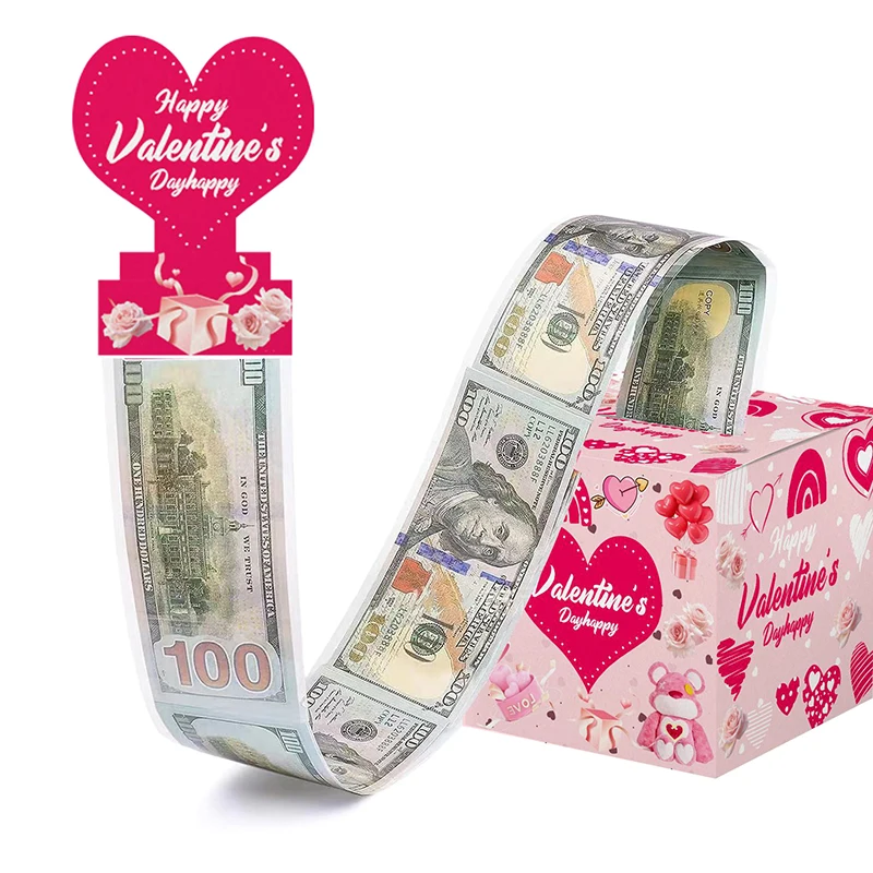 Valentine's Day Surprise Money Pull Box Festival Cash Gift Box With Cake Card Fun Creative Pumping Money Box Holiday Party Gift