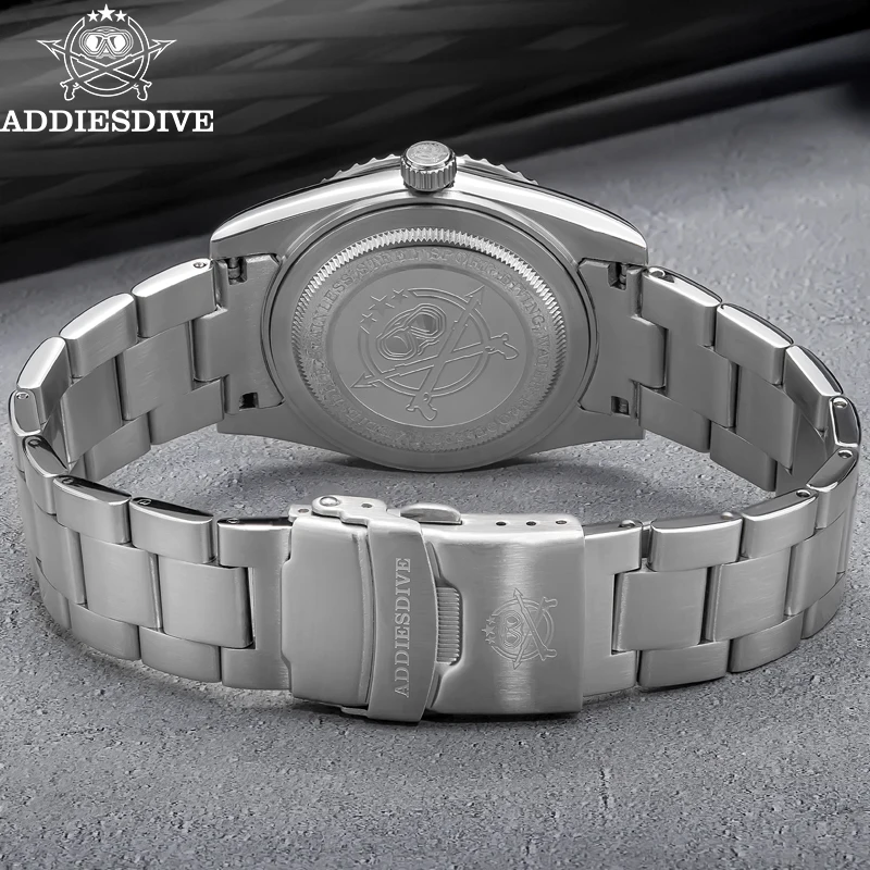 ADDIESDIVE 新しいメンズ腕時計バブルミラーガラスブラックセラミックベゼルステンレススチールクォーツ時計 C3 発光防水時計