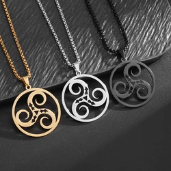 Stainless Steel Triple Spiral Celtic Circle Necklace Pendant Religious Triangle Swirl Necklace Pagan Witchcraft Necklace
