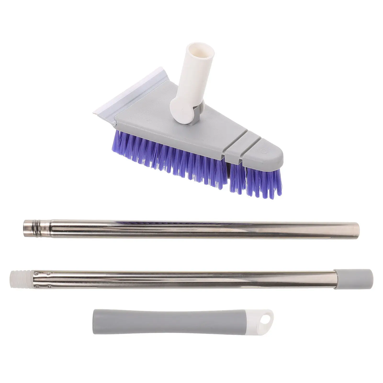 Floor Brush Scrubber 34.3 Long Handle Triangular Head Stiff Bristle Squeegee Broom for Bathroom Kitchen Patio Glass Floor