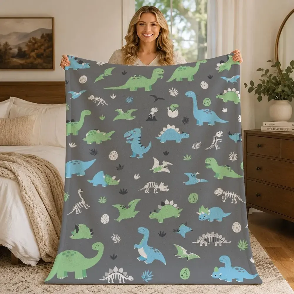 Cute Dinosaur Paradise Throw Blankets Soft Warm Flannel Blanket Bedding for Bed Living room Home Sofa