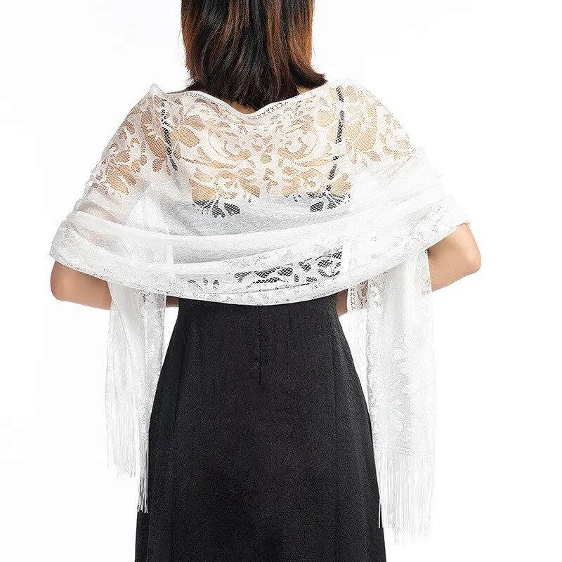 Lace Shawl Evening Dress Party Dinner Shawl Solid Color Hollow Out Lace Floral Jacquard Scarf For Women