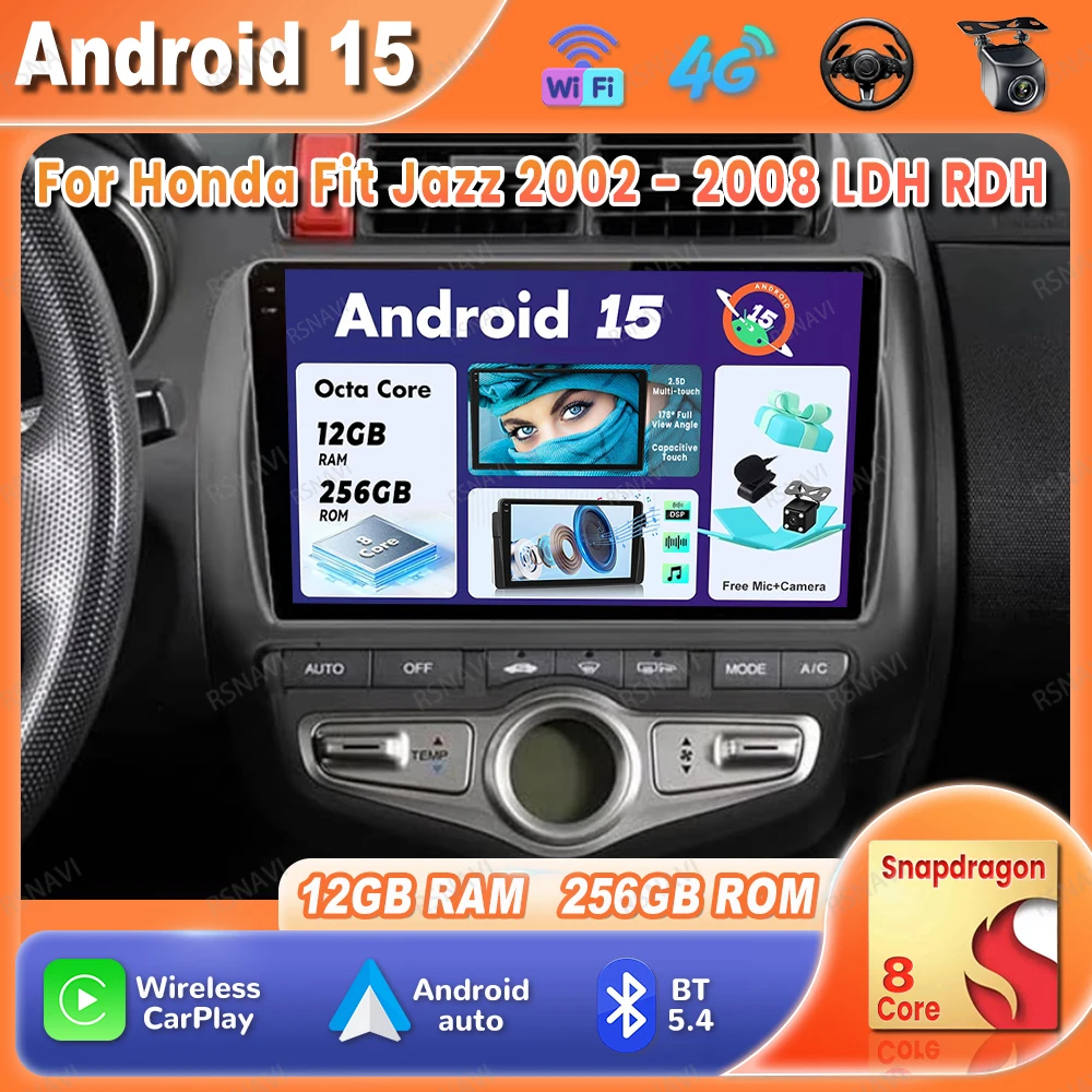 

Автомобильный радиоприемник Android 15 для Honda Fit Jazz 2002-2008 LDH RDH Мультимедиа BT DSP Стерео головное устройство GPS Qualcomm QLED 5G WIFI 4G LTE