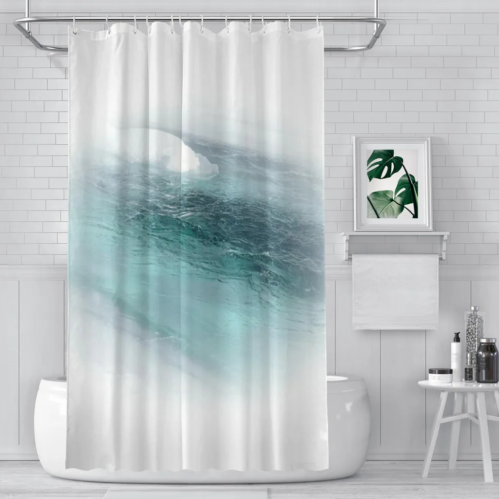 

Modern 3D Printing Green Sea Shower Curtain Landscape Bath Curtain With Hooks for Bathroom waterproof scenery