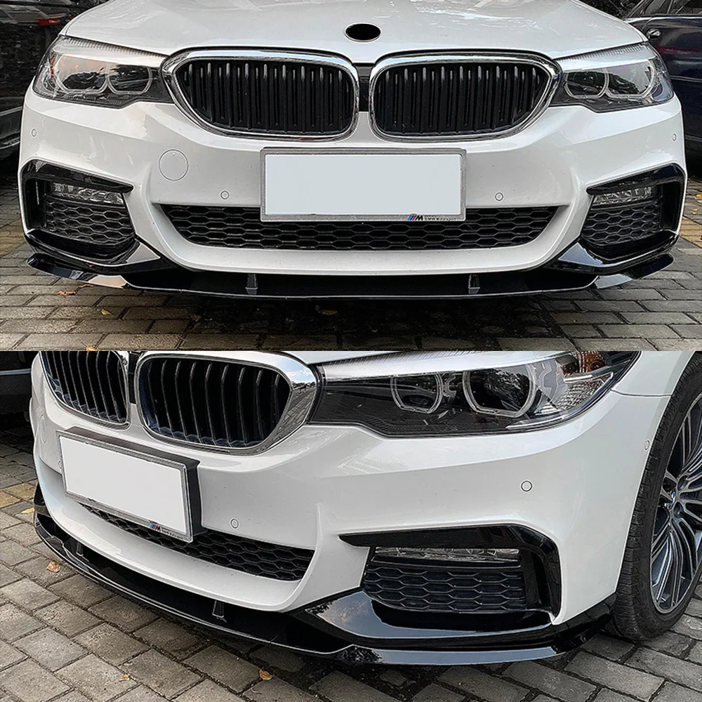 شفة ممتصة للصدمات الأمامية لسيارات BMW 5 Series G30 M Sport 2018-2020 لامعة سوداء شفة ممتصة للصدمات سبويلر ملحقات الشفة الأمامية تحديث السيارة #5