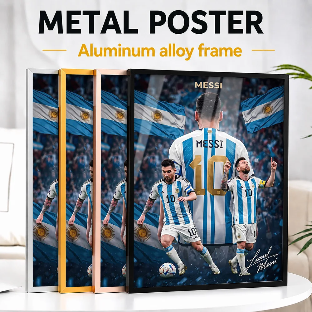 Lionel Messi Argentina Football Framed Metal Poster Customized Photography Wall Art For Sports Memorabilia Room, Soccer Fan Gift