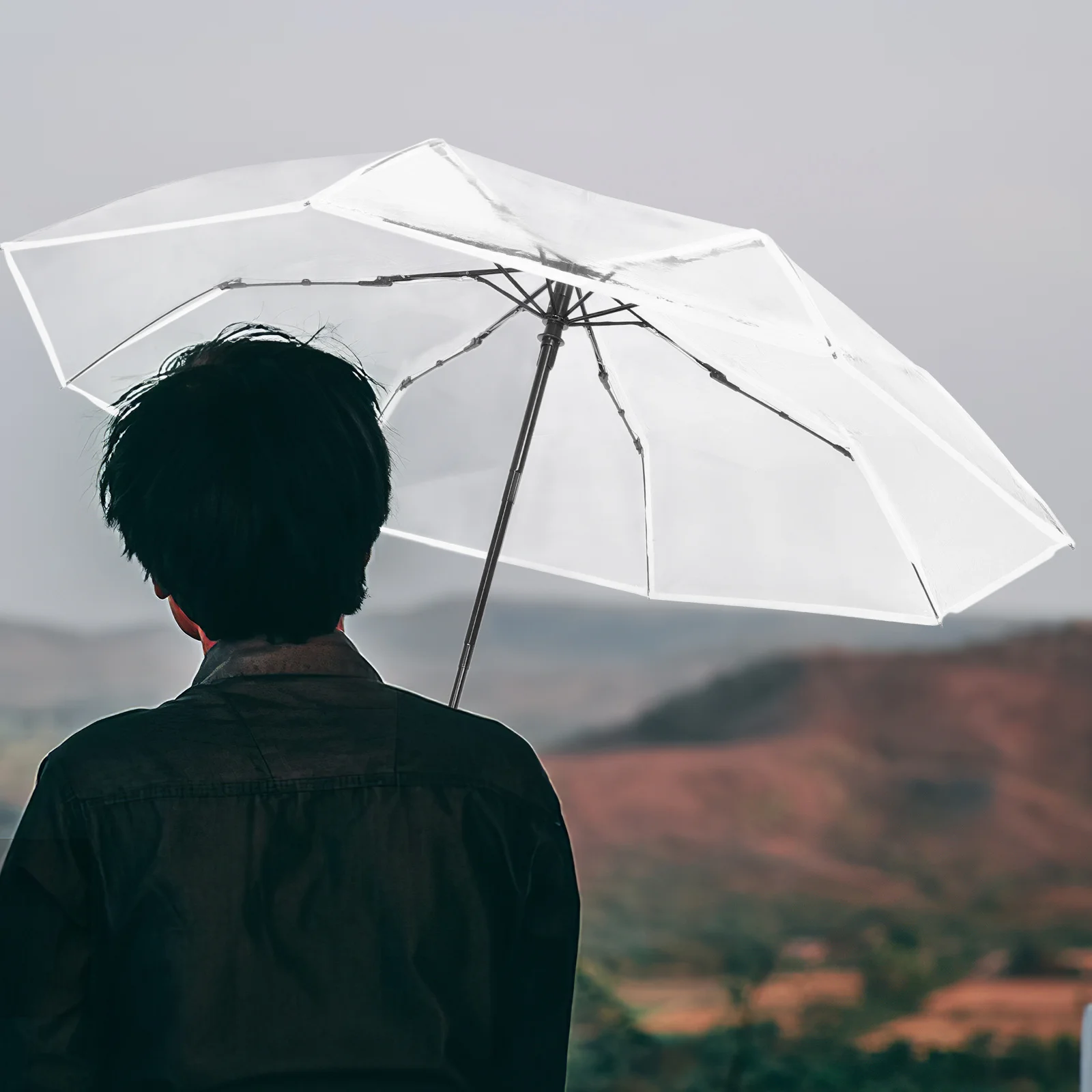 

Compact Transparent Umbrella Automatic Folding Clear Travel Umbrella Lightweight Portable Windproof Three Fold