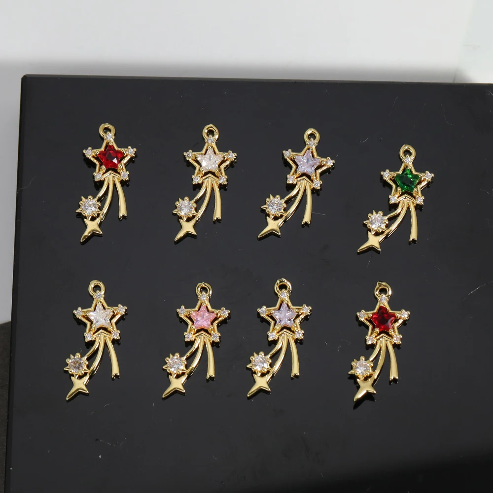 

Cordial Design 12*25MM 50Pcs Hand Made/DIY CZ Pendant/Jewelry Accessories/Star Shape/Copper Charms/Genuine Gold Plating #194862