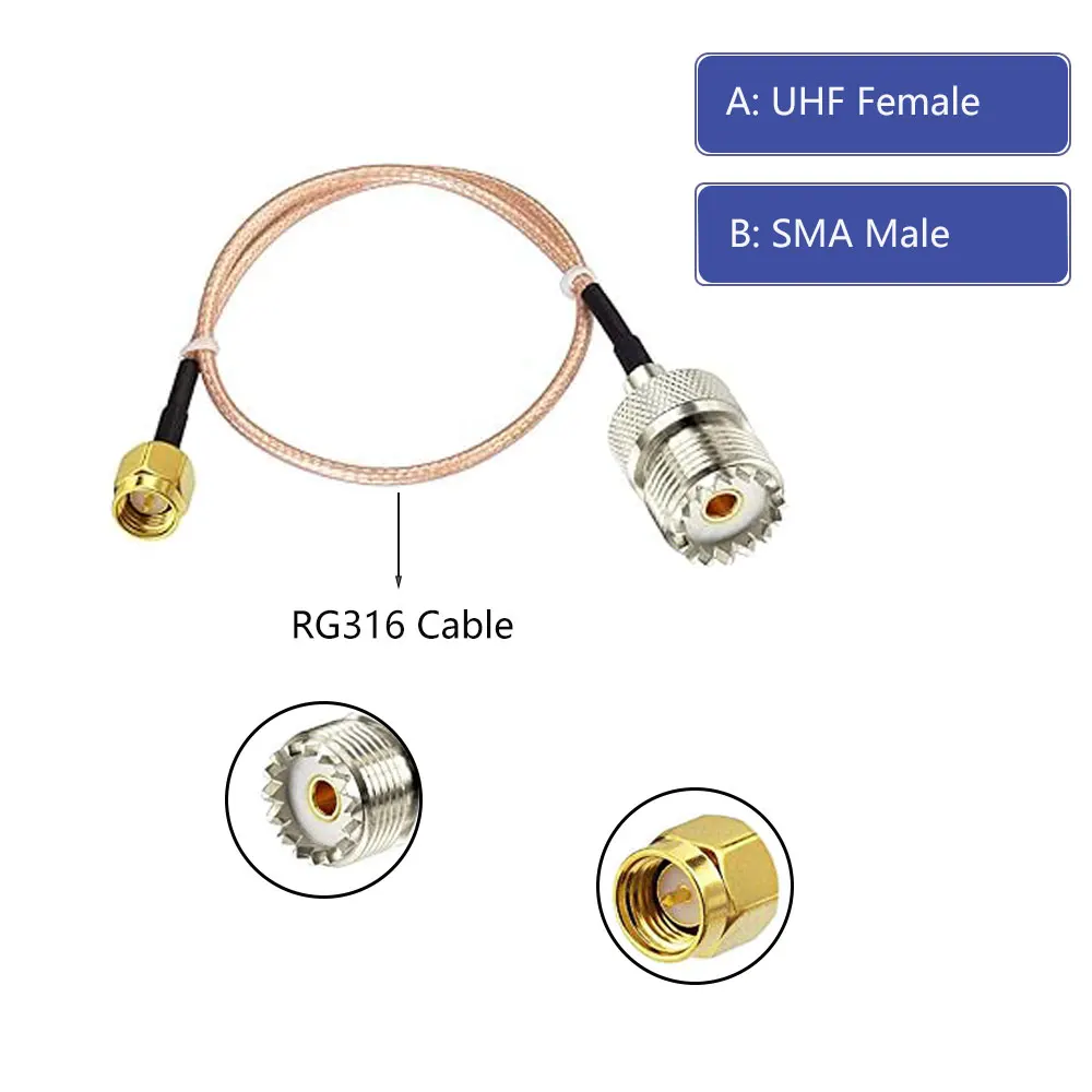 2PCS UHF female to SMA male handheld antenna cable adapter extension line RG316