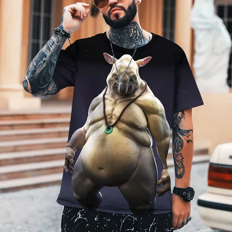 2023 summer hot new pig demon mutant animal 3D printed men's T-shirt comfortable breathable large size loose comfortable top