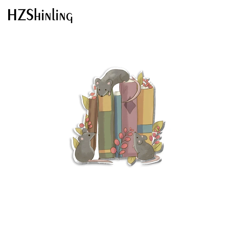 2023 New Old Books and Ferret Acrylic Lapel Pin Animal Love Reading Epoxy Butterfly Clasp Pin Handmade Butterfly Brooch