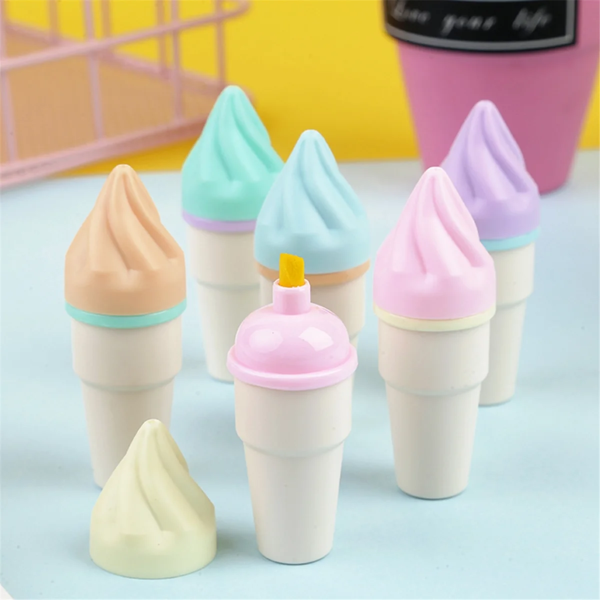 Bonito Ice Cream Cone marcadores e marcadores Set, canetas multicoloridas