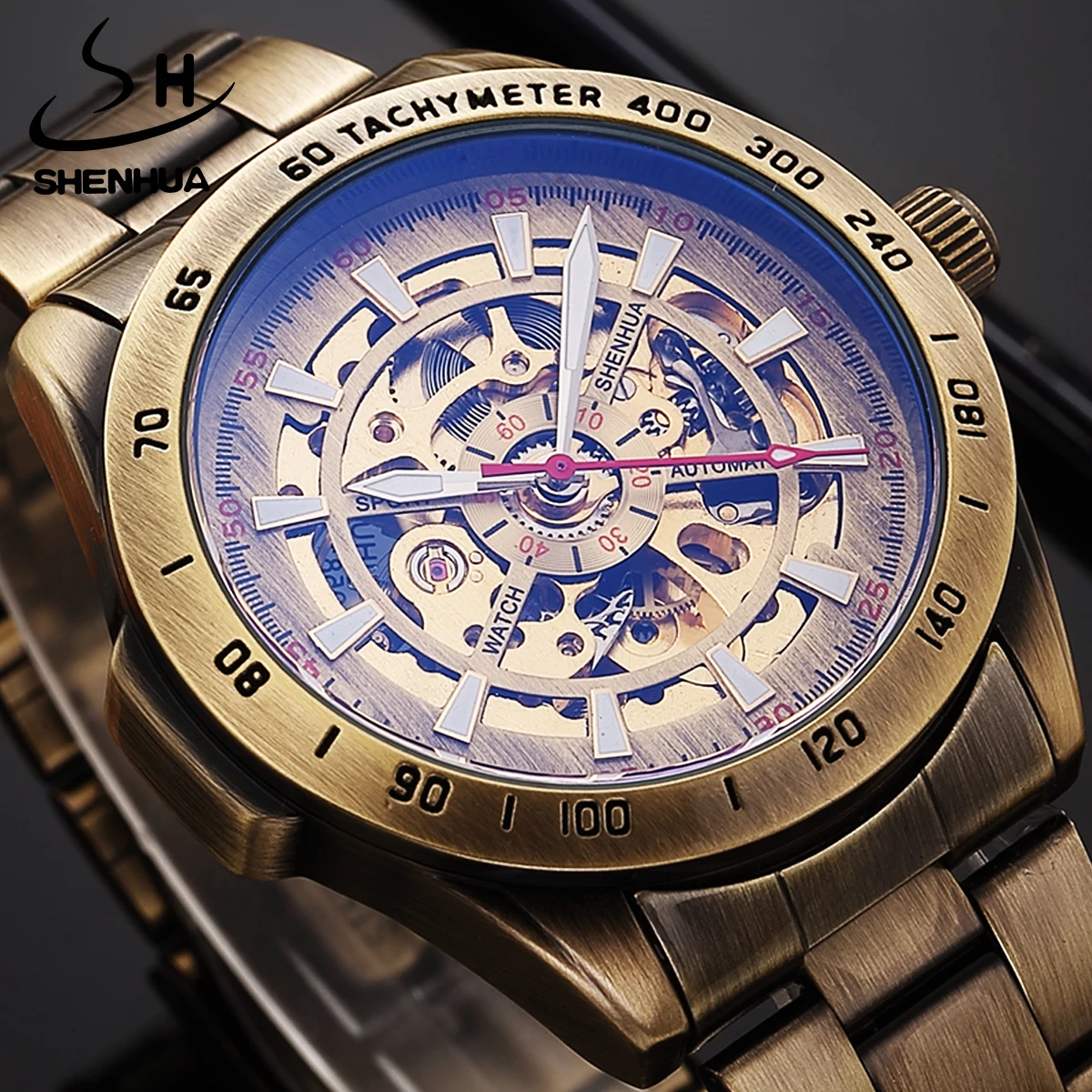 

SHENHUA Antique Design Men Automatic Mechanical Watch Luxury Luminous pointer Waterproof Skeleton Wristwatches