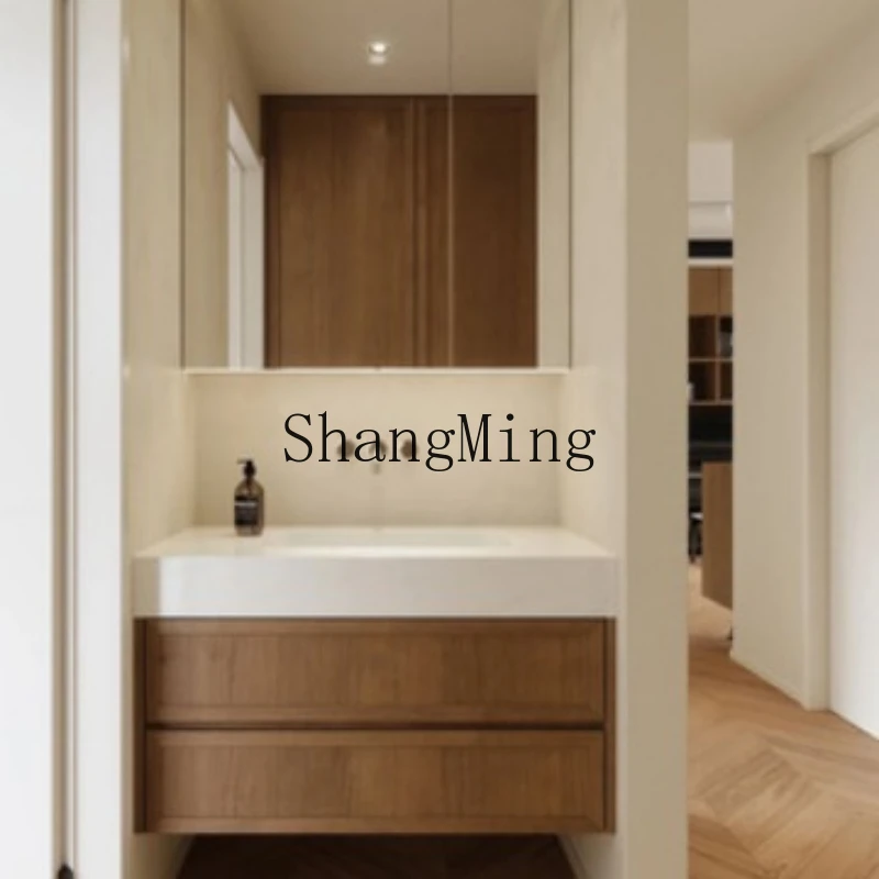 

FG minimalist medieval style solid wood bathroom cabinet combination bathroom hand washbasin pool washstand rock slab