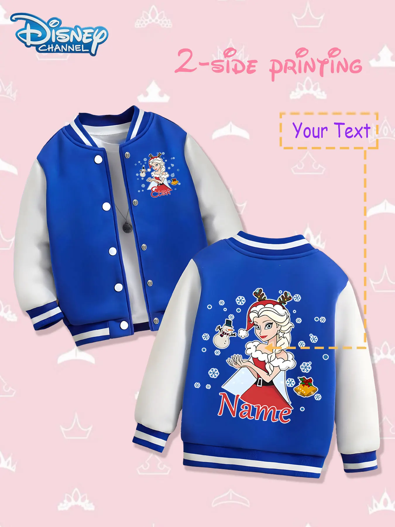 MINISO Disney Elsa Christmas Girls Baseball Jacket - Double-sided Christmas theme print, warm and dreamy in autumn and winter, s
