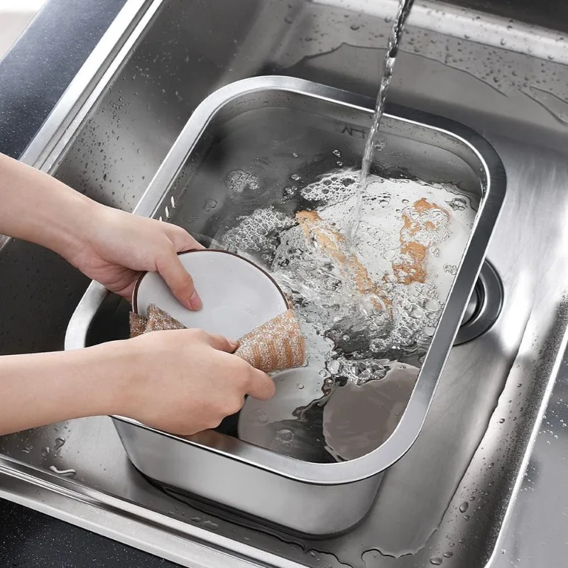 10L Stainless Steel Wash Basin Large Capacity Dish Rack Colander for Vegetable Rustproof Fruit Washing Basket Kitchen Drip Basin