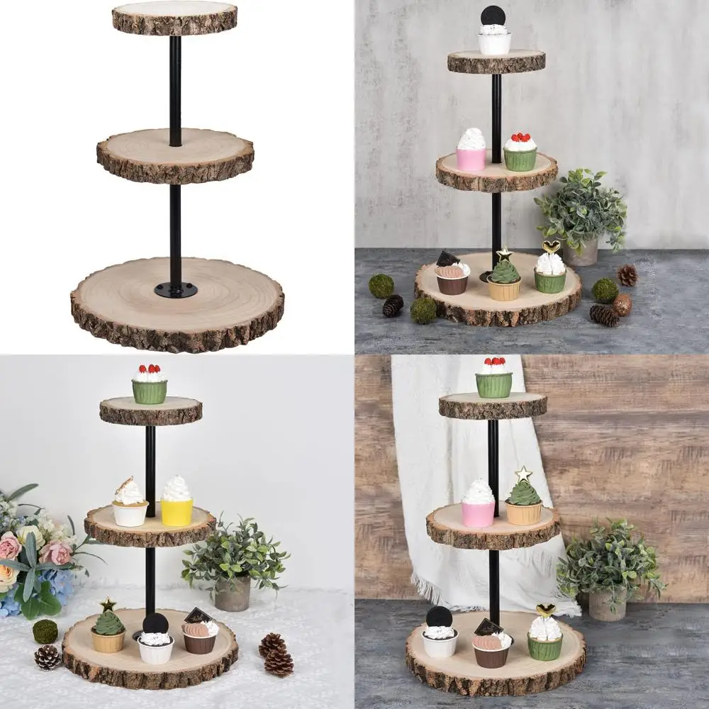 

3-х уровневая круглая подставка для десерта из натурального дерева для свадеб, вечеринок и мероприятий