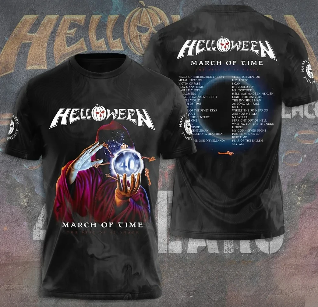 Helloween New Rock Metal Band 40th Anniversary Tour 3D Printed T-shirt Shirt Men's and Women's Retro Street Trendy Top