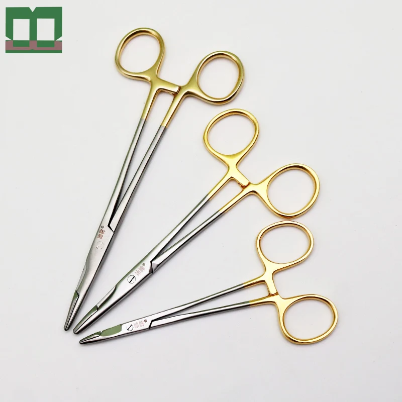 Scissors needle holder stainless steel 12.5/14/16cm aureate handle empiecement surgical operating instrument double eyelid tool