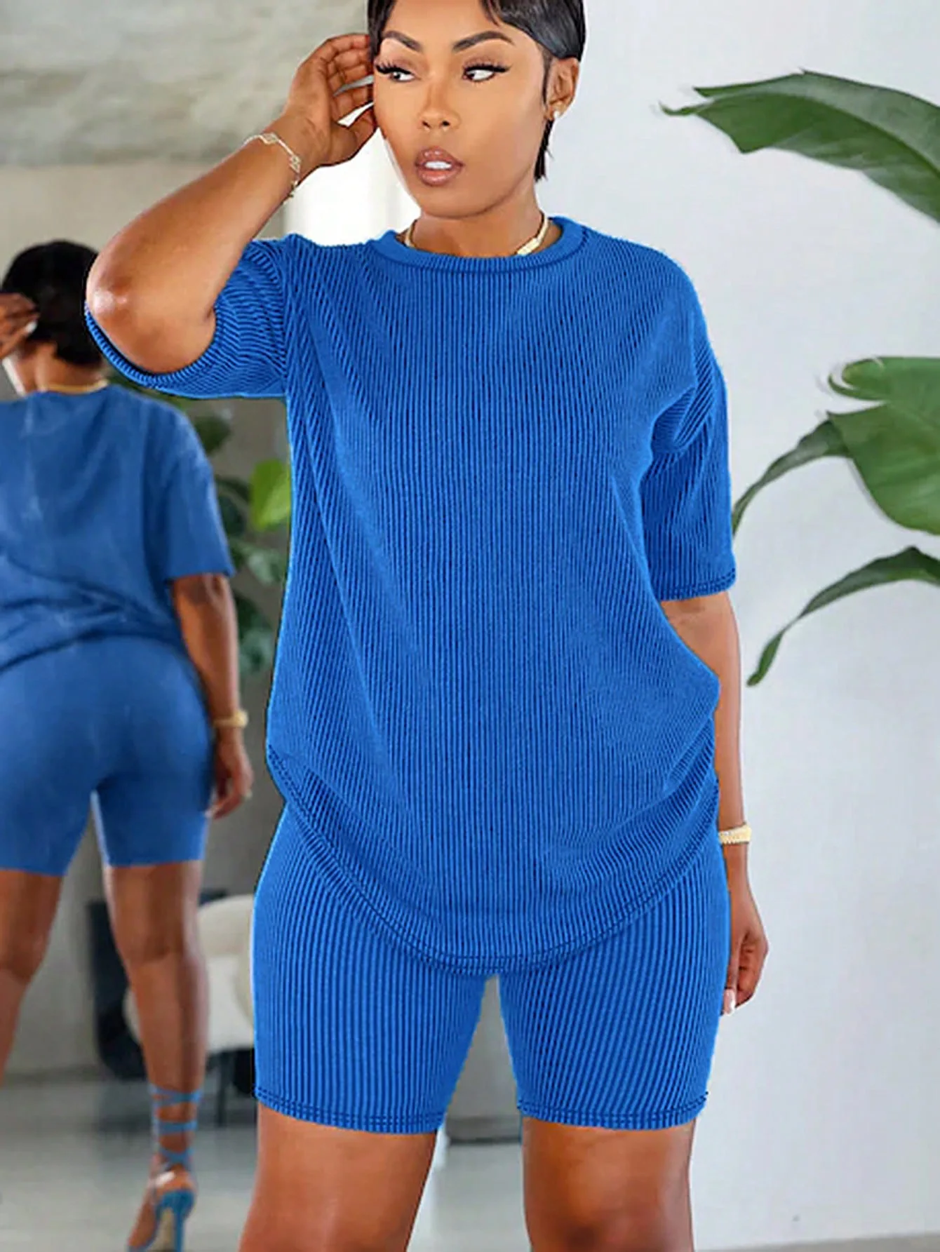 New short-sleeved casual suit womens two peice sets