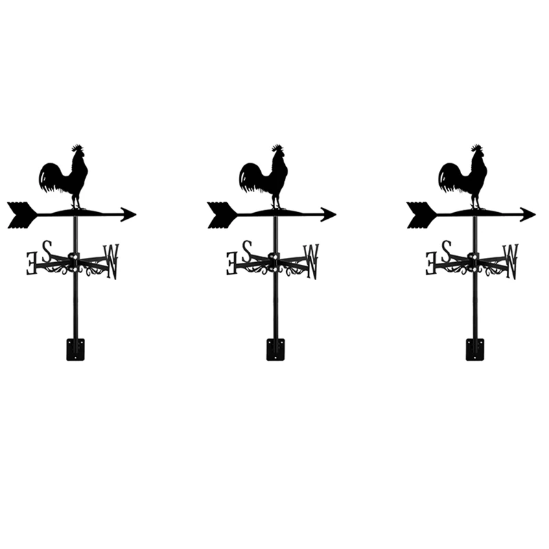 3X Weathervane With Animal Chickens Garden Stake Weather Vane Wind Direction Rooster Cockerel Ornament Art Craft