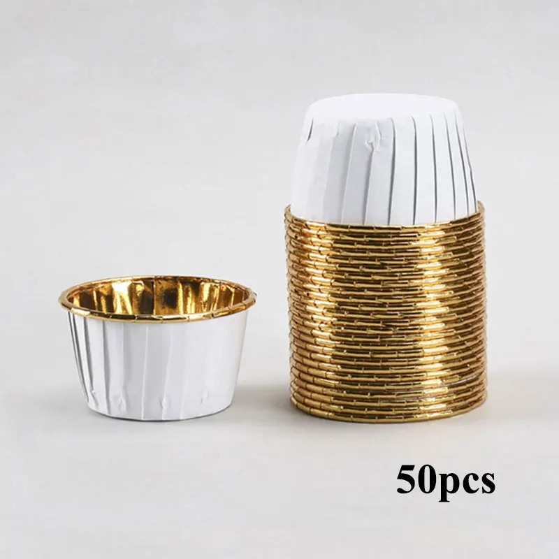 50pcs Muffin Paper Cups Gold Cupcak Liner Cake Wrappers Baking Cup Tray Case Cake Paper Cups Cake Baking Mold For Pastry Tools